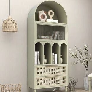 American-style solid wood bookcase light luxury children's floor small bookshelf French retro arch decorative wine cabinet Nordic sideboard cabinet