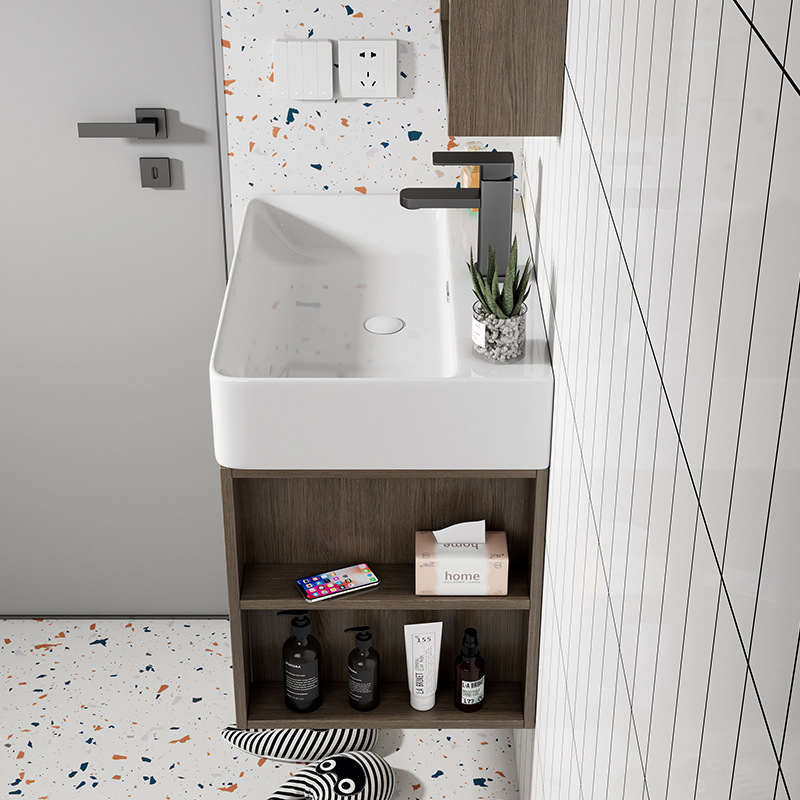 Impermeable de madera maciza montado en la pared lavabo mueble de baño combinación baño ultra estrecho 30 lavabo pequeño apartamento lavabo