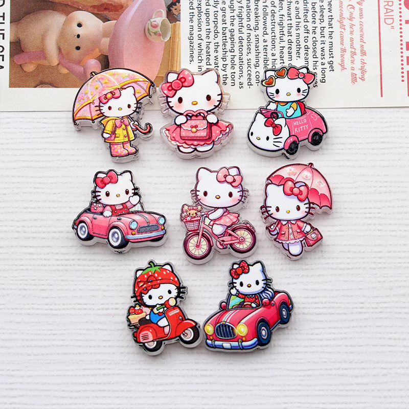 Printed Embossed Hello Kitty Acrylic Pendant DIY Beaded Pen Handmade Accessories Phone Chain Beads