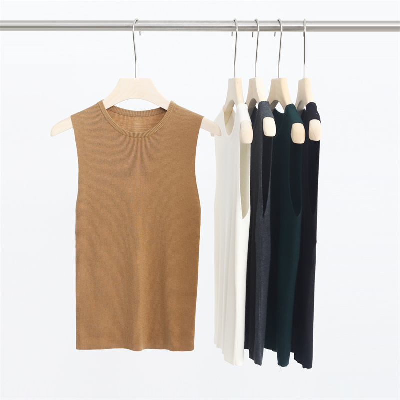 Commuter versatile slimming autumn and winter 14-pin wool round neck knitted vest sleeveless bottoming inner top for women 31605 Commuter versatile slimming autumn and winter 14-pin wool round neck knitted vest sleeveless bottoming inner top for women 31605