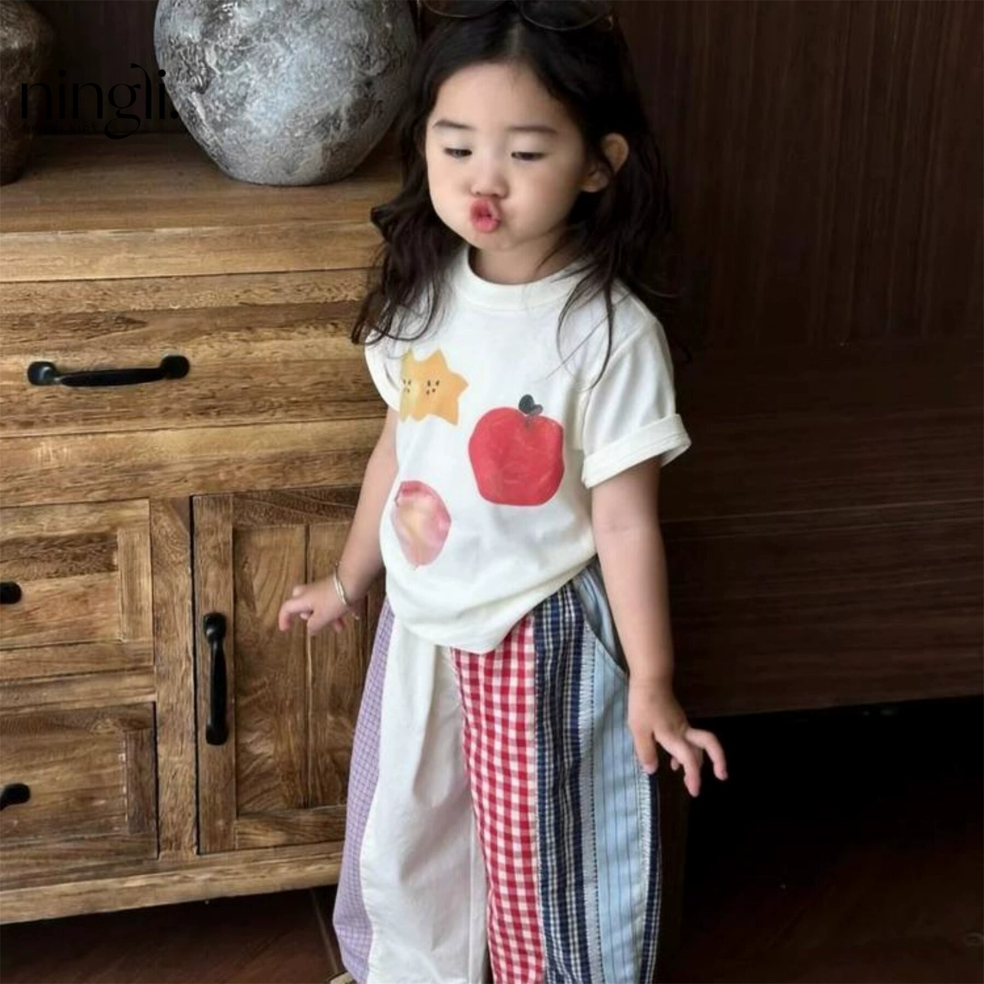 Салфет Summer children's comfortable short sleeve T-shirt with a round collar, western style, loose fit