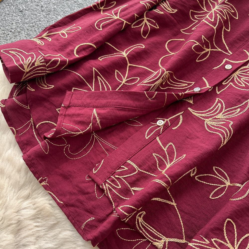 Women's Leaf Embroidery Two Piece Set Cardigan And Wide Leg Pants Slimming Versatile Autumn 2026 Commuting Clothing_ecoleips.com