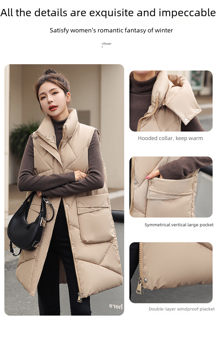 Damen Steppweste Mit Kapuze, Langer Schnitt Für Den Winter_voghion.com