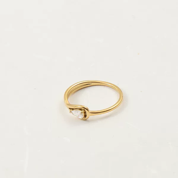 Delicate Water Drop Zircon Ring, Titanium Steel Plated with 18k Gold