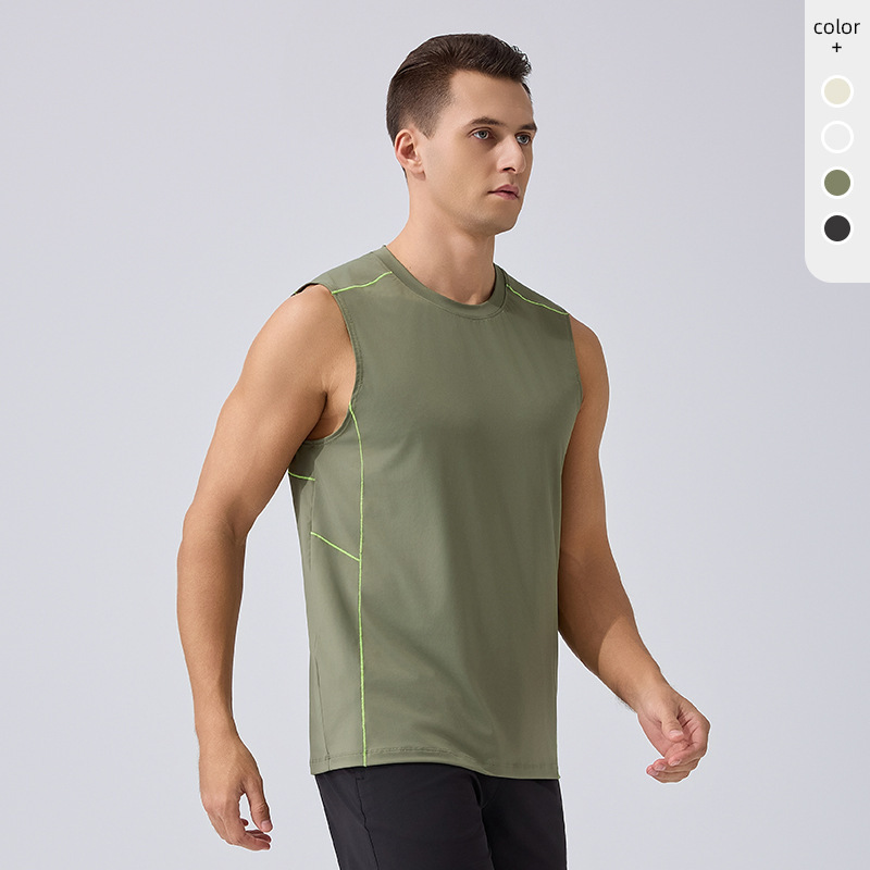 Summer Sports Vest Round Neck Breathable Running Marathon Sleeveless T-Shirt Outdoor Training Fitness Quick-Drying Vest for Men