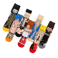 Men's Cotton Four Seasons Fashion Unisex Mid-Calf Cotton Socks Wrestling Cartoon Long Calf Socks Movie Socks Sports WWE Socks