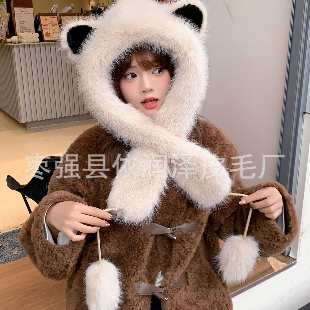 Invierno osos gorro de peluche para mujeres gorro de piel de imitación coreano grueso calentamiento lindo versátil gorro de protección contra el frío image 2