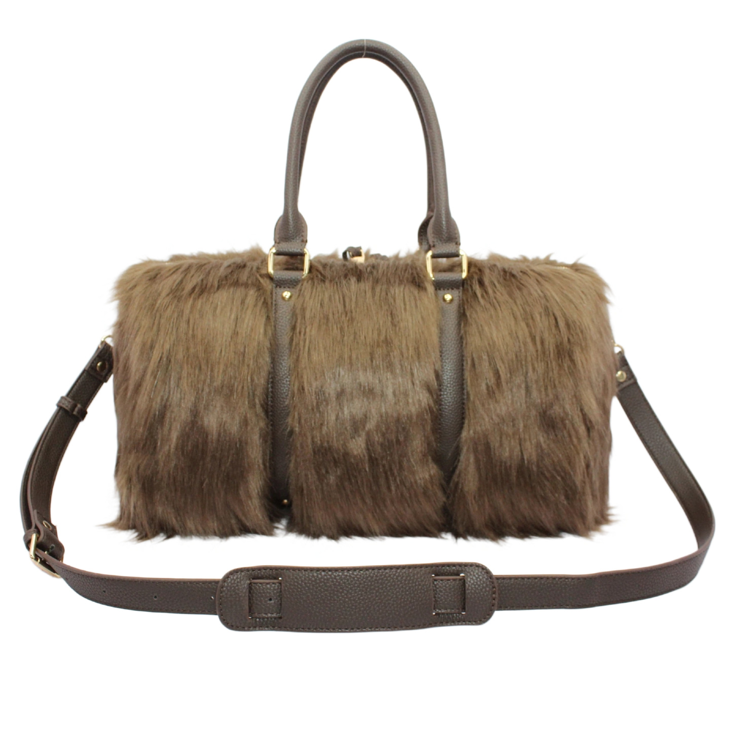 Cross-Border Hot Sale Large Capacity Travel Bag For Women, Light Luxury Retro Faux Fur Handbag, Distressed Rivet Boston Bag - Thumbnail 3