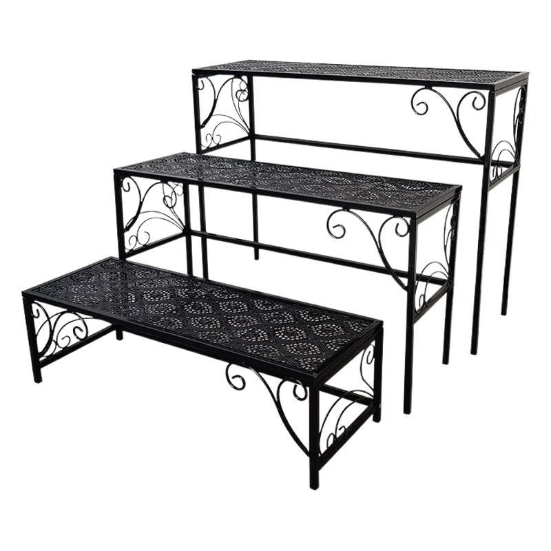 花棚棚棚棚シンプルなベランダの多層階段の植木鉢棚は古い鉄芸の花棚を作ります。