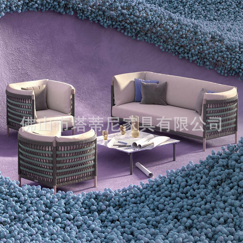 Ratán al aire libre sofá combinación diseñador creativo modelo Estilo nórdico jardín protección solar muebles image 12
