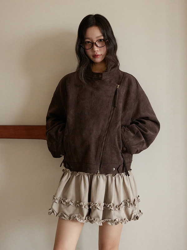 【麂棕漫迹】歌铭美式复古仿麂皮绒外套女装秋季新款机车服N429C|undefined