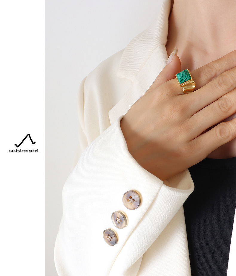 Retro Square Titanium Steel Rings Inlay Natural Stone Stainless Steel Rings