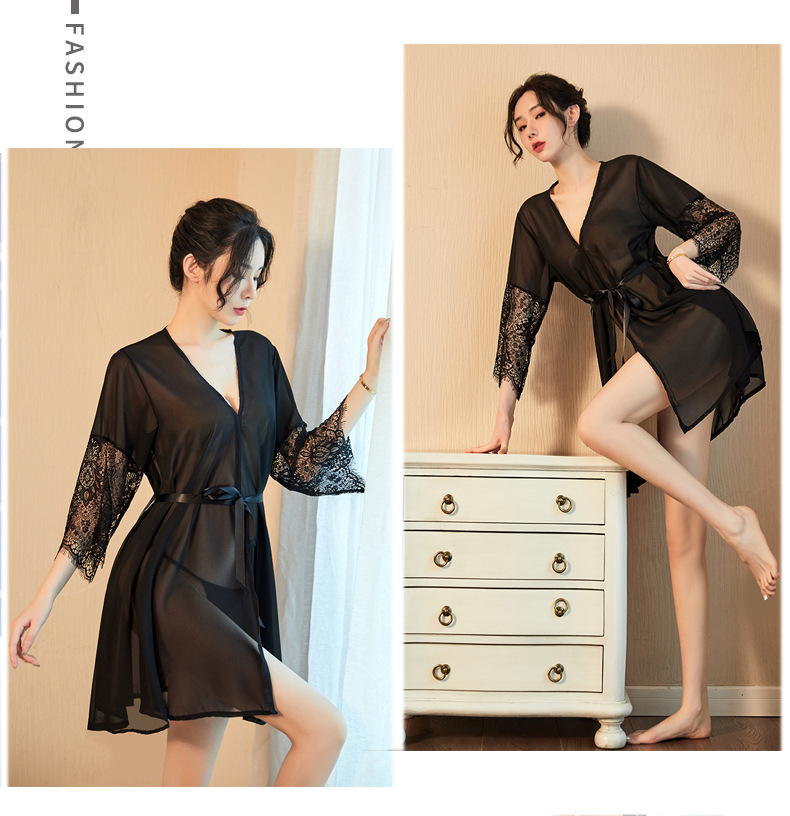 Xiuaisha Sheer Mesh Lace Robe with See-Through Cardigan Design, One Size — detail image 7