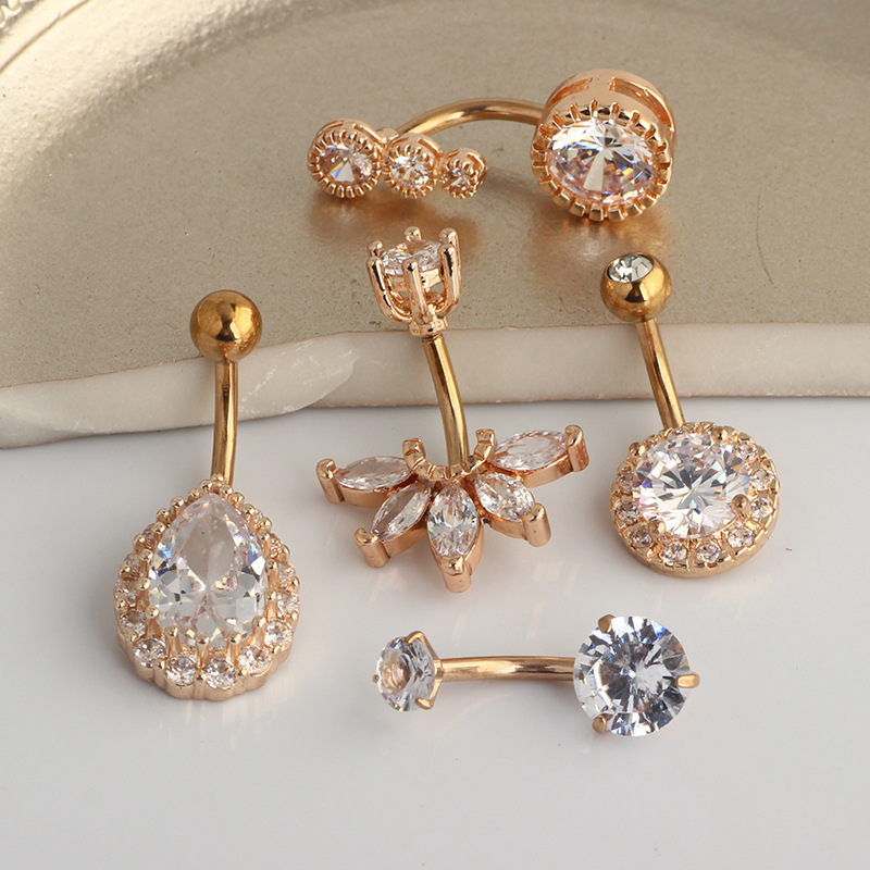 Fashion Water Droplets Stainless Steel Inlay Zircon Belly Ring 5 Pieces display picture 3