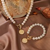 Retro coins from pearl, brand necklace and bracelet, advanced jewelry, boho style, European style, high-quality style