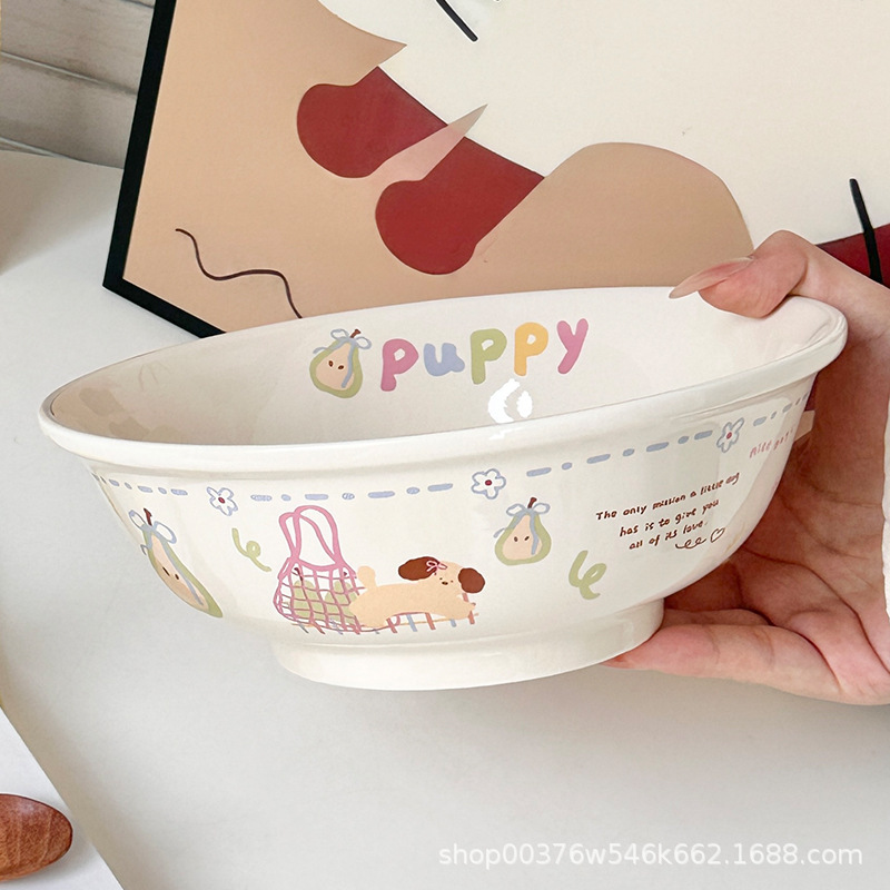 Ramen Bowl for Home Use, 8inch Tall Large Soup Bowl, Cartoon Cute Ins Ceramic Noodle Bowl, High-Value Internet-Famous Tableware
