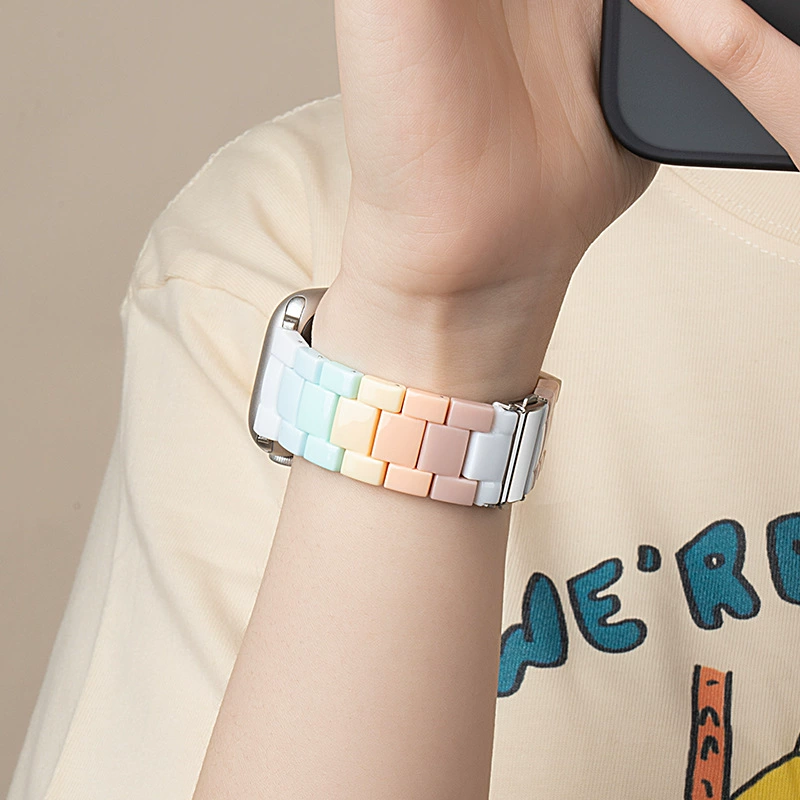 Совместимо с ремешком Apple Watch iwatchS9 смола конфета семицветная радуга Huawei Samsung applewatch