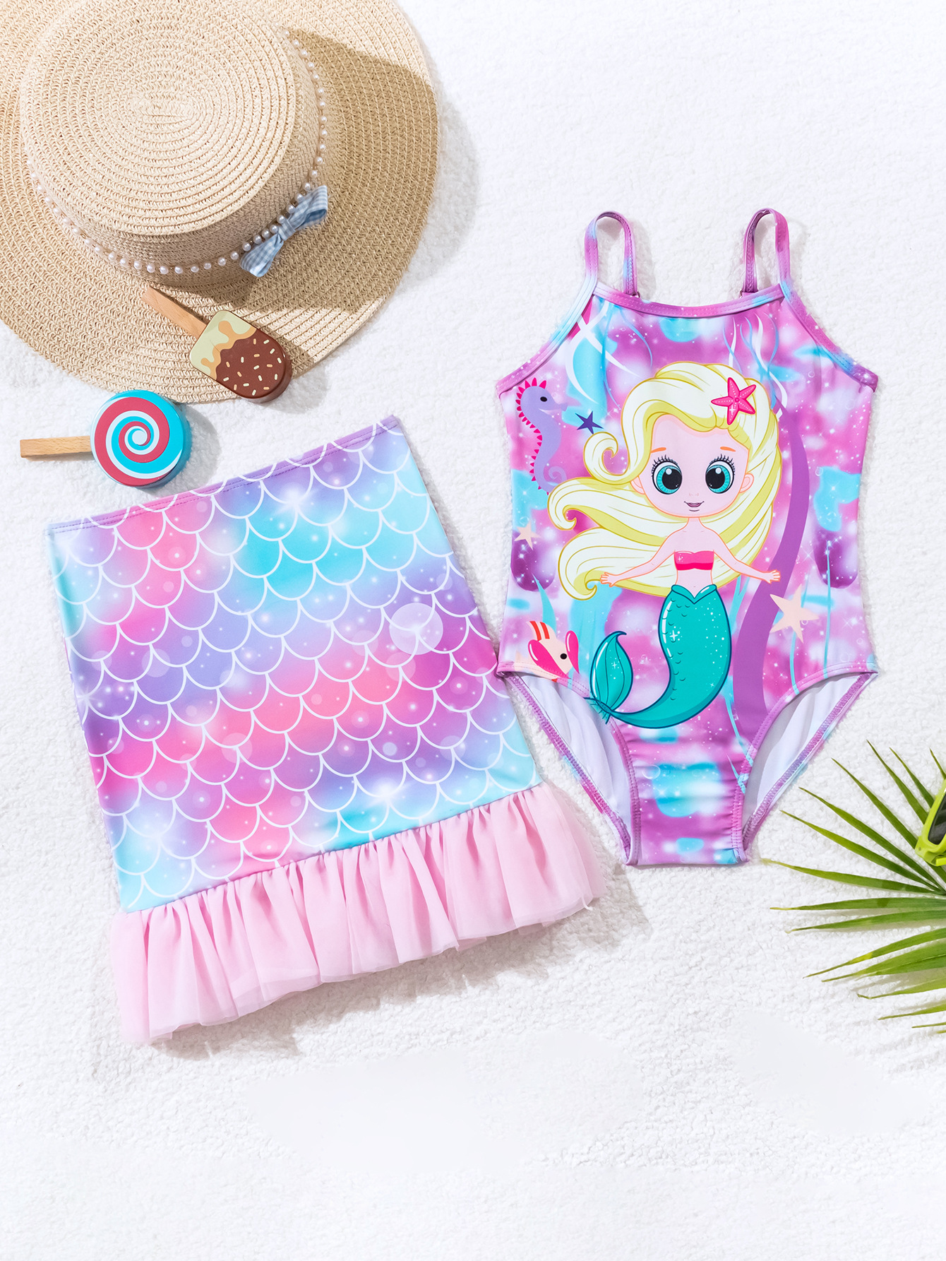 2025 Cross-Border Two-Piece Swimsuit Set New Style Girls' Swimsuit Children's Mermaid Skirt Small and Medium-Sized Girls' Swimsuit