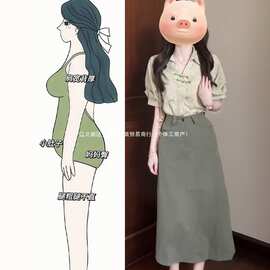 初夏穿搭一整套大码胖mm新中式绿色盘扣上衣半身裙漂亮套装女