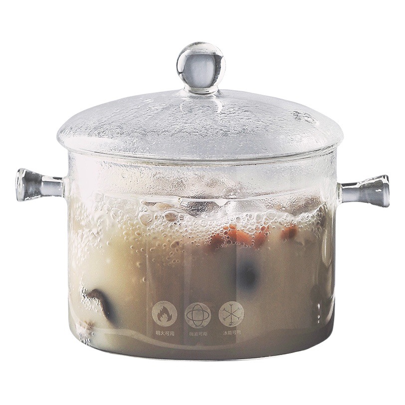 Olla de vidrio borosilicato de doble oreja olla de sopa de vidrio transparente para el hogar olla de guiso de gachas olla de agua hirviendo con tapa olla de fideos