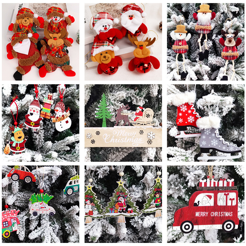 Christmas decorations, Christmas tree pendants, snowflake pendants, balls, pine cones, gift bags, old people's drums, crutches, bells and bows