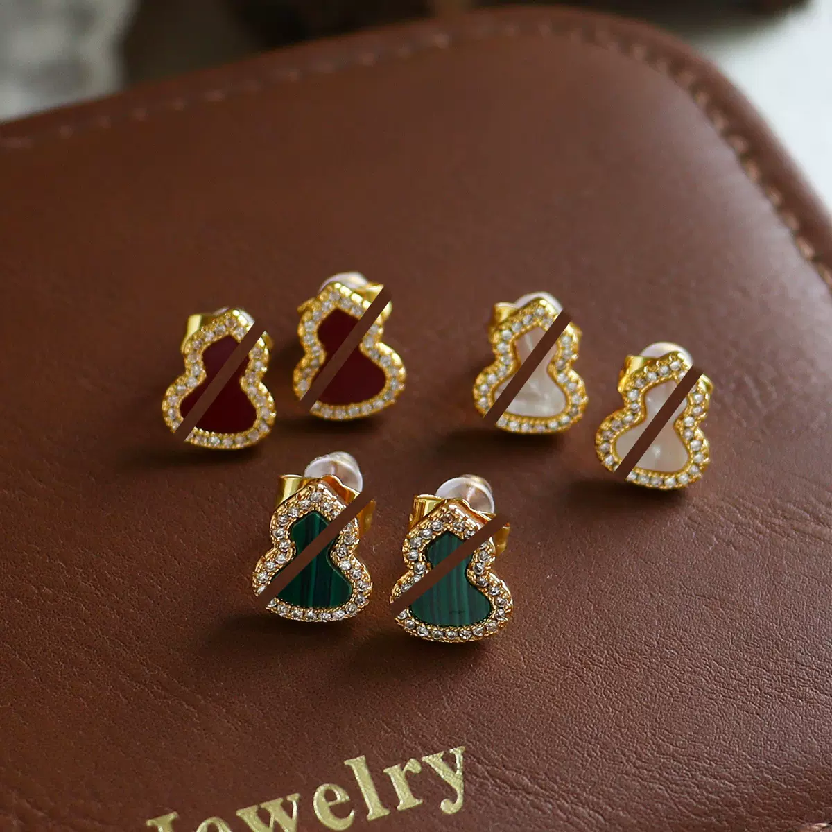 简约复古时尚精致贝壳微镶锆石葫芦耳钉轻奢高级感耳饰设计感小众