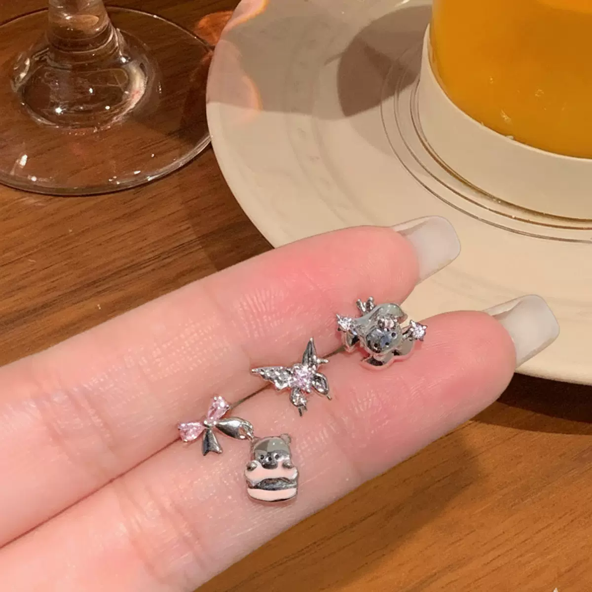 316L医用钛钢可爱卡通动物组合耳骨钉简约百搭蝴蝶耳钉养耳洞耳饰