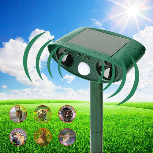 Multi-functional outdoor solar ultrasonic animal deterrent repeller for rats, birds, cats, and dogs