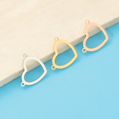 New Hot Selling Simple Titanium Steel Engraved Heart Love Shape Ring with Double Holes DIY Pendant Jewelry Accessory