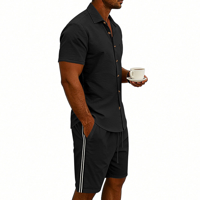 Set uomo estivo con camicia a maniche corte e pantaloncini a righe_voghion.com