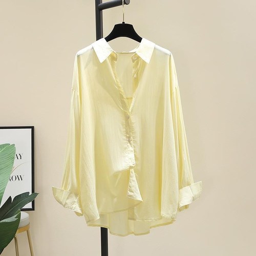 Women's Spring Summer Korean Style Loose Casual Thin Long Sleeve Sun Protection Top with Outerwear Tencel Cotton Shirt