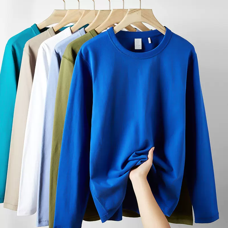 300g重磅长袖男士t恤纯棉宽松纯色上衣圆领青年秋冬t-shirt打底衫