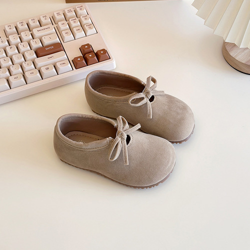 Baby Girl Butterfly Knot Solid Color Baren Shoes 2025 Spring and Autumn Soft Sole Leather Shoes Retro Children's Shoes