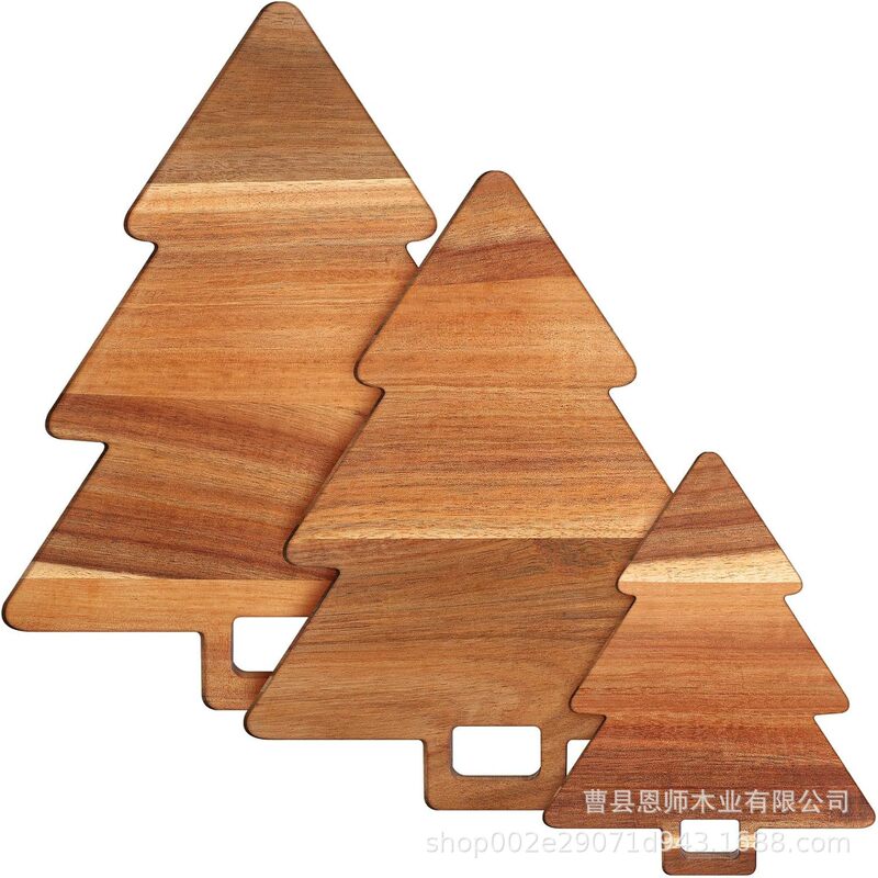 Cross-Border Christmas Tree Acacia Wood Tray Simple Pizza Wooden Tray Fruit Bread Tray Pine Tree-Shaped Easter Tray