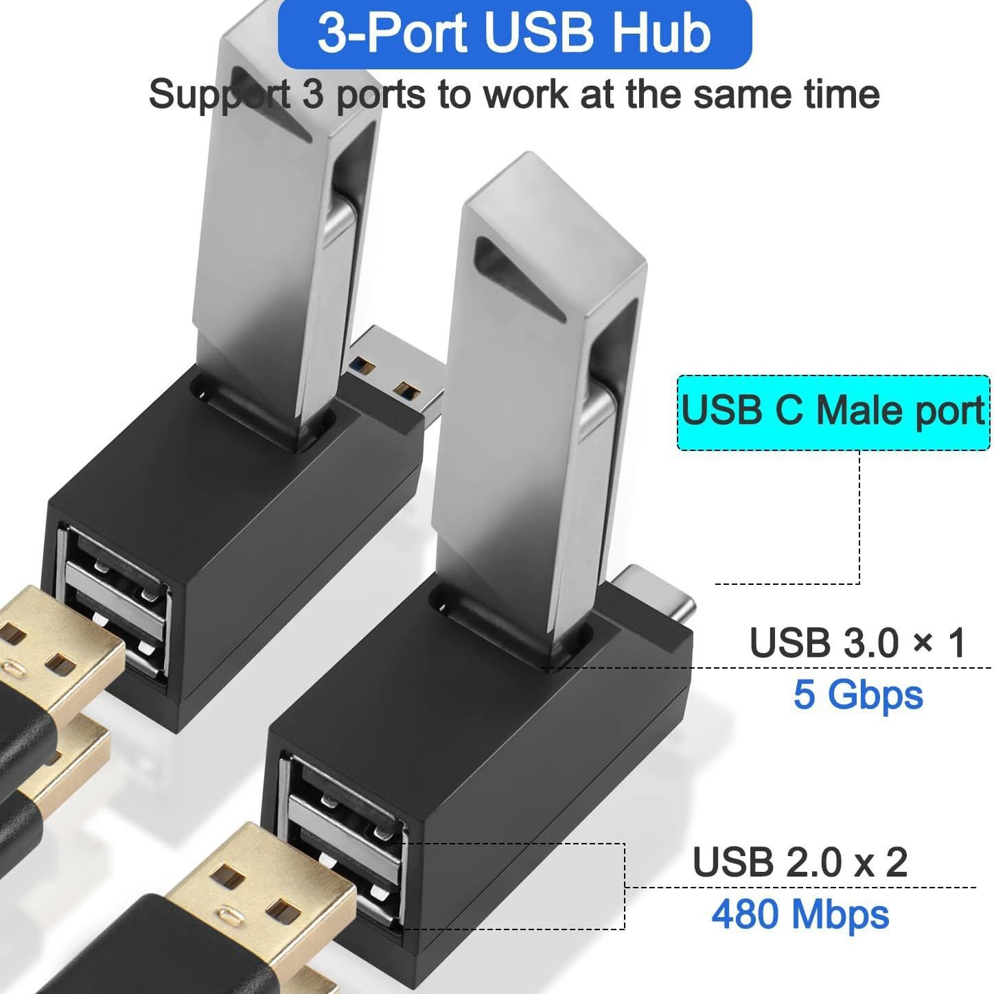 USB3.0 хаб на три порта, прямое подключение, мини-портативный экспандер, USB 2.0 расширитель