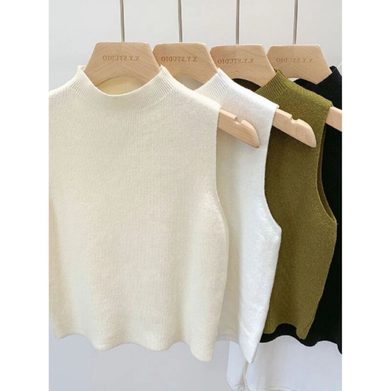 Spring and Summer outer wear half turtleneck sleeveless T-shirt top knitted small camisole women's autumn and winter suit undershirt Spring and Summer outer wear half turtleneck sleeveless T-shirt top knitted small camisole women's autumn and winter suit undershirt