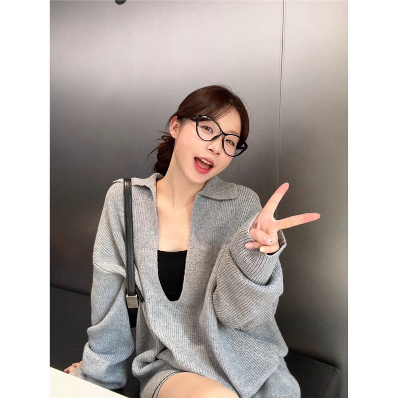 休闲套装女春秋新款松弛感简约针织衫上衣松紧腰阔腿短裤子两件套|undefined