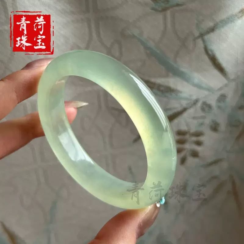 岫玉手镯女款冰种天然正品晴水色绿扁条冰种通透淡绿岫岩真玉镯子