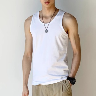 Vest men's summer solid color waistcoat sports fitness sleeveless T-shirt men's American casual all-match bottoming shirt