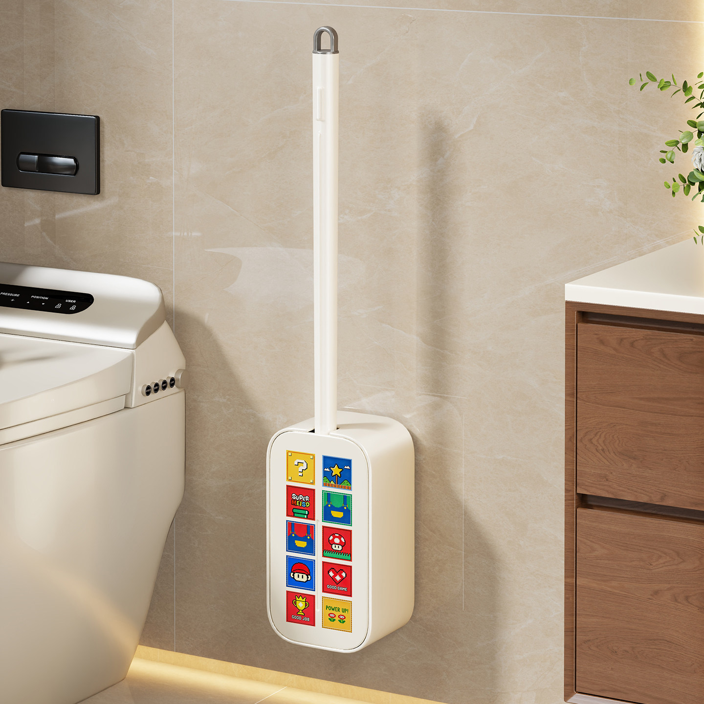 Cepillo para Inodoro de Pared de Goma Suave con Caja de Almacenamiento y Mango Largo para Baño