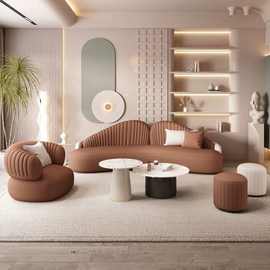 北欧小户型异形弧形沙发布艺休息区接待美容院创意服装店网红款木