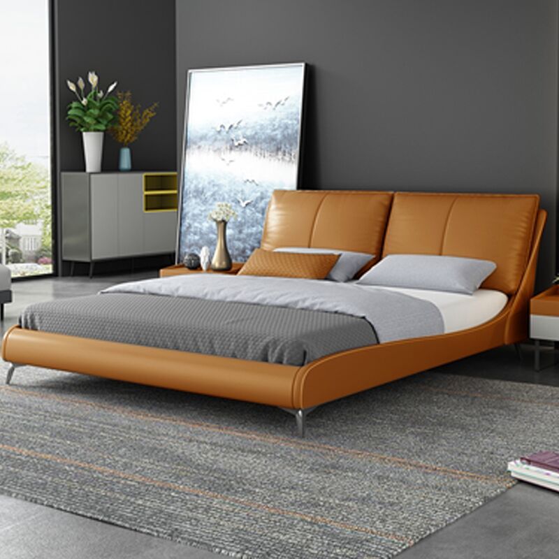 Cama de cuero simple moderna cama de cuero real 1,8 m dormitorio principal cama doble pequeño apartamento cama de boda simple muebles ventas directas de fábrica