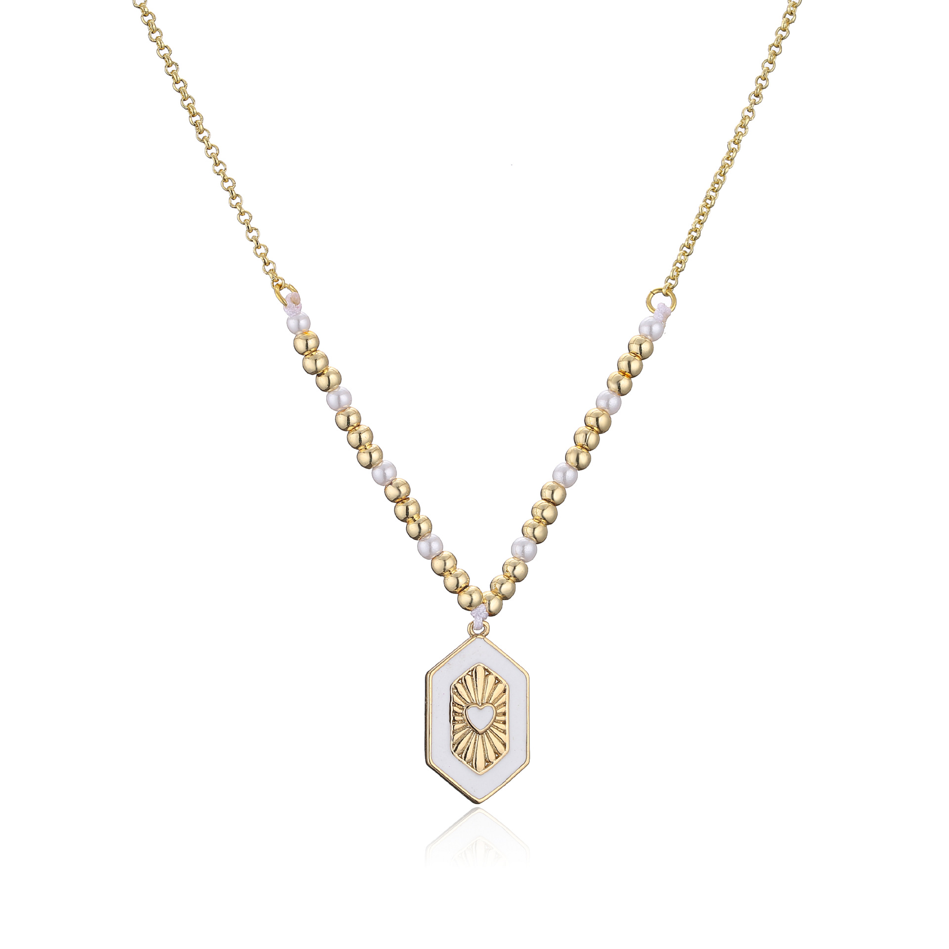 Hexagon Color Drop Nectarine Heart Beads Copper Necklace Wholesale Nihaojewelry