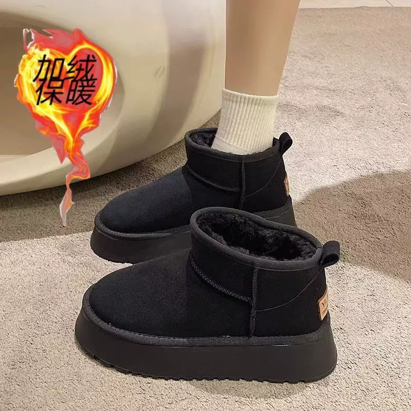 黁白 Thick-soled anti-ski boots for women 2025 new winter warm bread shoes one-leg plus velvet and thick cotton