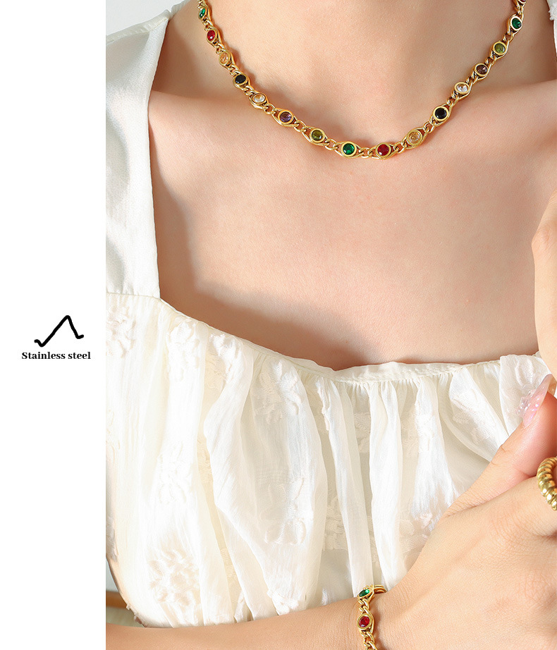 Round Pattern Simple Style Round Copper Plating Inlay Zircon Bracelets Necklace