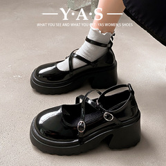 Black Dwarf Joy Women's Summer 2024 New Retro British Style Rough Heel Japanese JK Mary Jane Ankle Boots