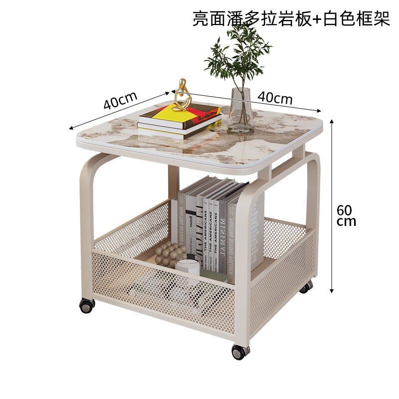奶油风客厅沙发边桌可移动边几岩板小茶几置物架小推车创意床头桌|undefined
