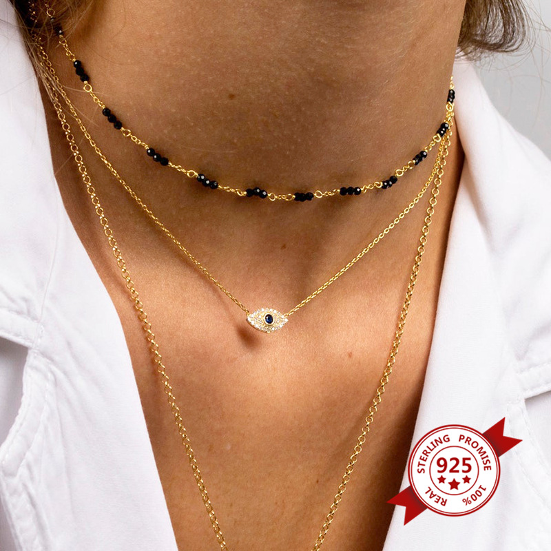 European and American s925 silver devilu0027s eye diamond necklace