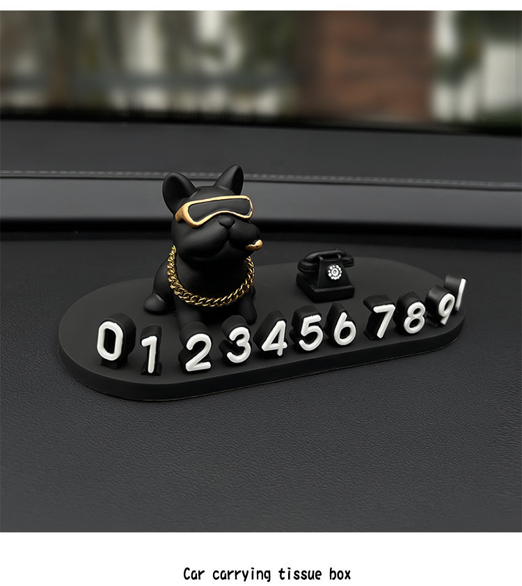 Creative French Bulldog Car License Plate, Temporary Parking Sign, Car Moving Phone Number Plate, Cute Car Decoration for Women
