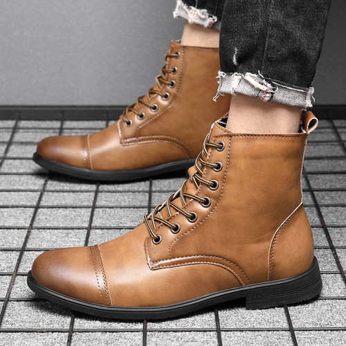Autumn/Winter Martin Boots Fashion Plus Size Pointed Toe Retro Leather Boots High Top British Casual Men's Shoes 98666